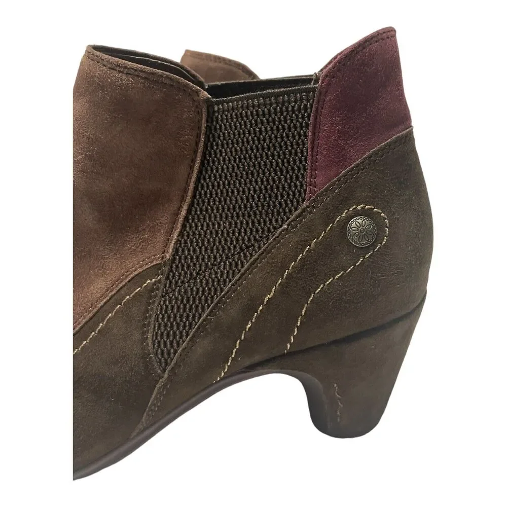 Earthies Genoa Ankle Boots Booties Brown/Purple Suede Leather Womens Size 9 B